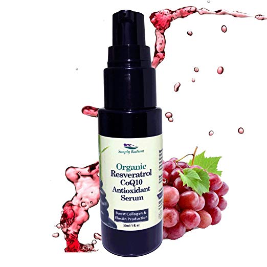 Organic Resveratrol Firming Face Serum - CoQ10, Alpha Lipoic Acid & Vitamin E – Antioxidant, Anti-Aging Skin Care Solution – Simply Radiant