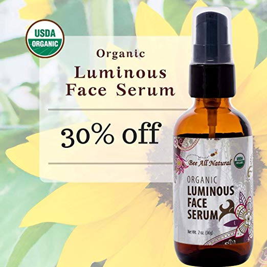 Bee All Natural Organic Luminous Face Serum 2oz glass bottle