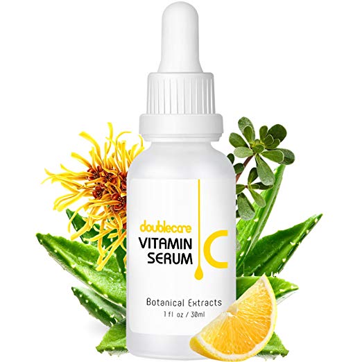 DoubleCare Botanical Vitamin C Serum with Vitamin E & Hyaluronic Acid, Anti-aging, Acne Treatment, Sun-damage Repair, Organic Formula, 1 fl oz
