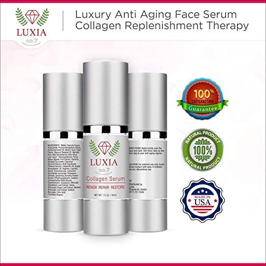 Luxia Skincare- Collagen Serum-Luxury Anti Aging Face Serum Treatment Formula for Men and Women. Effective for Fine Lines and Under Eye Wrinkles.