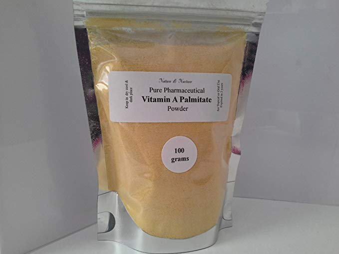 VITAMIN A POWDER (Retinyl Palmitate, 100gm) to reduce wrinkles, fade brown spots for a younger looking skin.