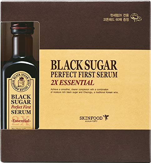 Skinfood Black Sugar Perfect First Serum 2x Essential (4.05fl.oz/120ml) with Cotton Pad 60 Sheets