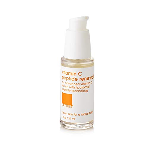 LATHER Vitamin C Peptide Renewal 1oz – lightweight, antioxidant-rich facial serum for brighter, healthier looking skin