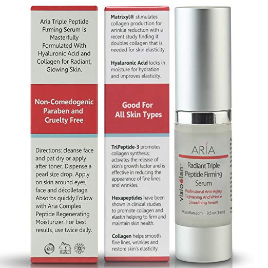 Best 3 Peptide Firming Serum + Hyaluronic Acid + Collagen Tightens Facial Skin, Neck & Eyes - Anti-Aging, Wrinkle & Age Spot Repair, Step 1