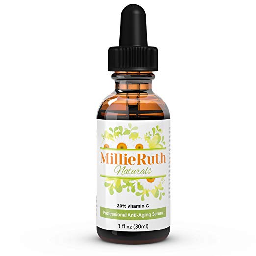 MillieRuth Naturals Vitamin C Serum for Your Face - Potent 20% Vitamin C + Vitamin E + Hyaluronic Acid + Ferulic Acid | Best Natural + Organic AntiAging Serums for Face - Smooth Fine Lines and Wrinkles - Highly Effective Topical AntiOxidant - Deeply Penetrates Skin - Bright Facial Vitality