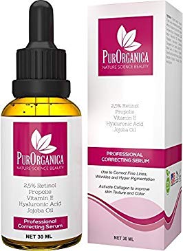 PurOrganica RETINOL SERUM - Best Treatment for Acne and Acne Scars, Pigmentation, Fine Lines, Wrinkles and Dark Circles - Premium 2.5% Retinol, Vegan Hyaluronic Acid & Jojoba Oil