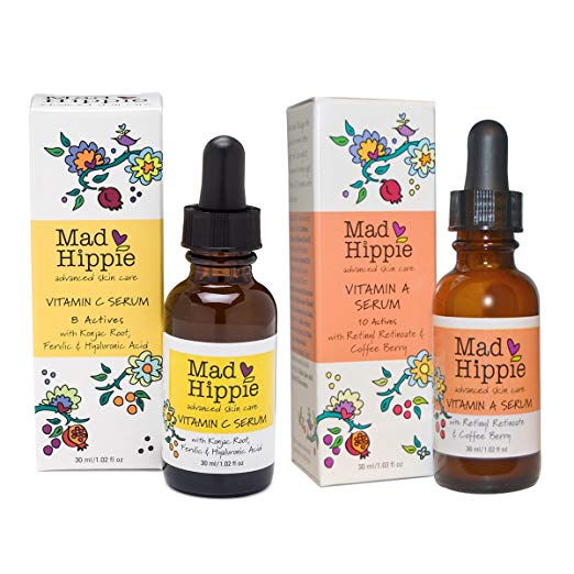 Mad Hippie Vitamin C Serum & Vitamin A Serum Bundle with Pineberry and Flower Extract, 1.02 fl. oz. each