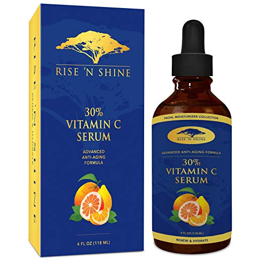 (4 oz) 30% Vitamin C Serum with Hyaluronic Acid - Stimulates Collagen for Anti-Aging Repairs Dark Circles Around Eyes and Sun Damage for Skin Face and Neck Fades Age Spots and Wrinkles